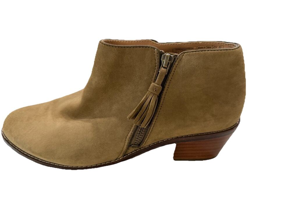 Vionic Boots Women’s 9.5 Serena Ankle Booties Brown Suede Side Zip Block Heels